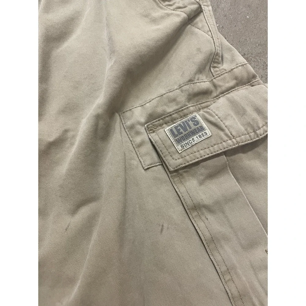 Levis Cargo Shorts Mens 31 Beige Canvas Relaxed Utility Pockets Workwear Zip Fly